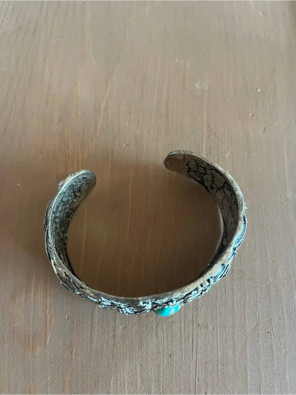 Silver faux turquoise cuff interesting  design vintage unisex